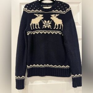 VTG Abercrombie & Fitch Sweater Navy Fair Isle Wool with Reindeer Pattern Medium